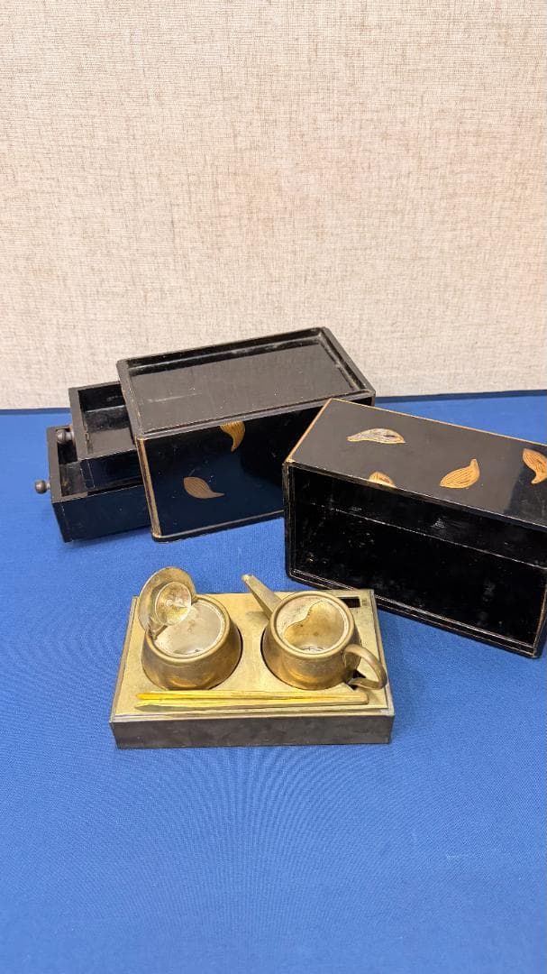 【一式揃】時代茶道具 銅製湯沸・建水／蒔絵木箱付｜実用可｜茶道具 古美術