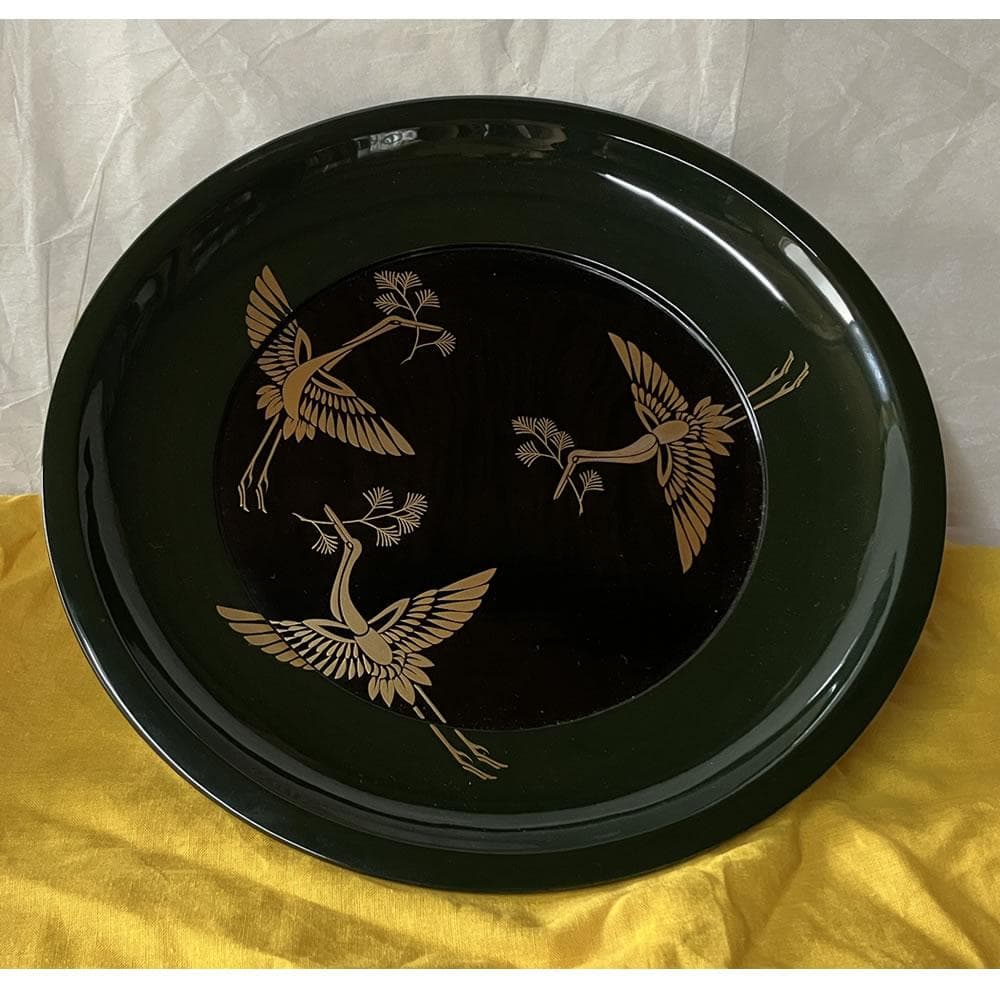 F1359 茶平一斎 松喰鶴 蒔絵 輪島塗 干菓子器 鶴蒔絵 菓子器 菓子盆