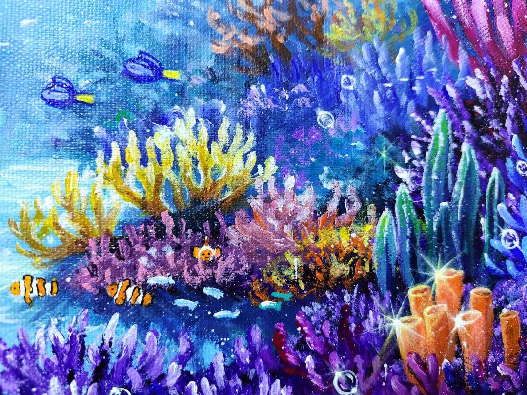 【海中世界】アクリル画 F3 風景画 絵画