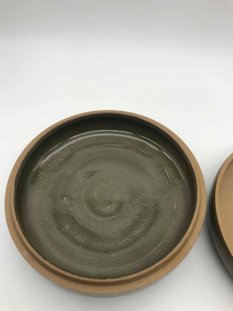 北宋～金時代　青磁貼花唐草紋合子　文房香合　耀州窯　朱泥入れ古文房具(A-45)