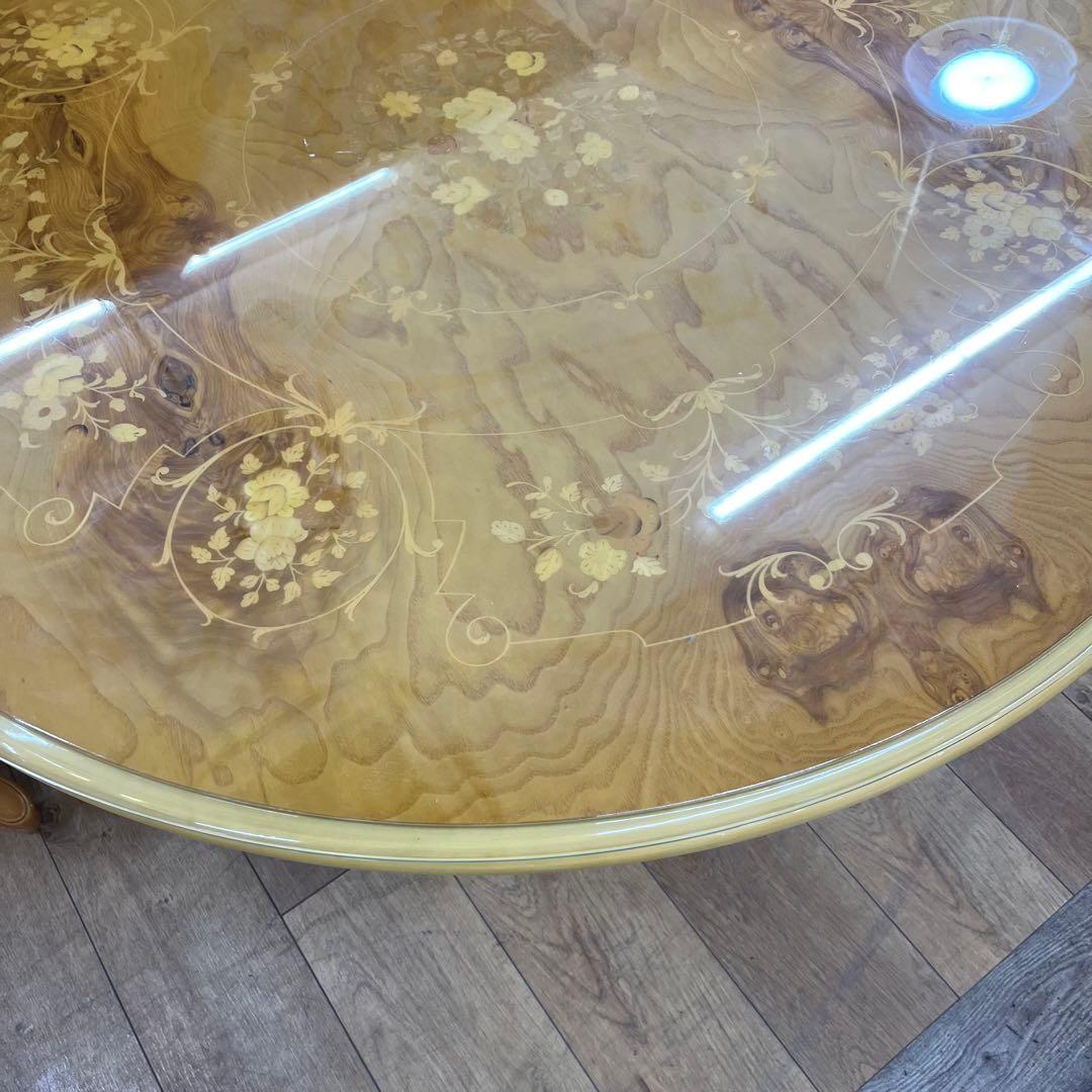 イタリア高級象嵌細工 ラウンドダイニングテーブル（直径110cm）猫脚