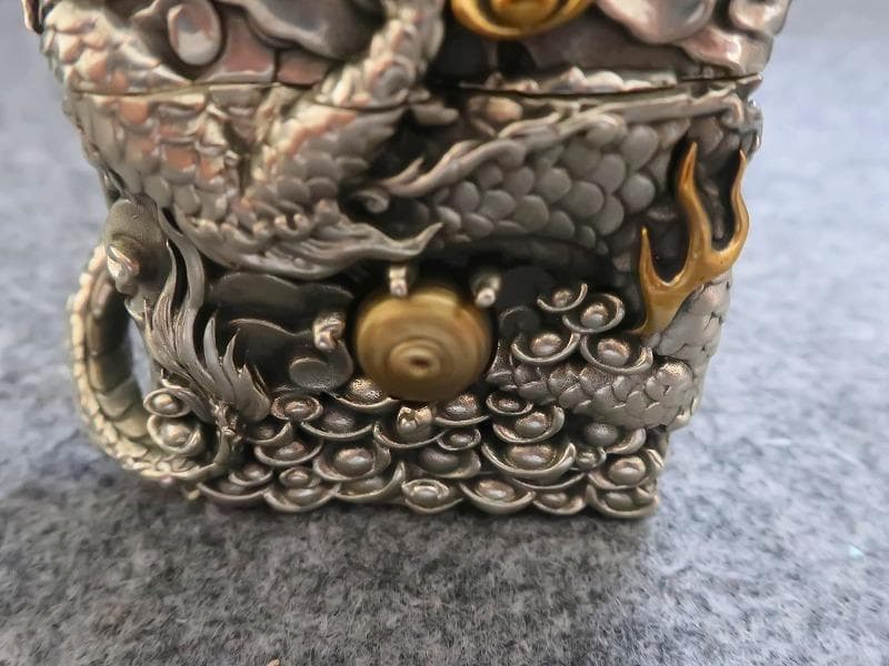 ジッポ ZIPPO ライター 竜 龍 ドラゴン 両面 如意宝珠 付 高級木箱付