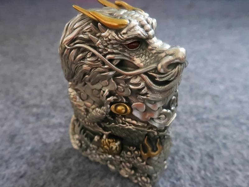 ジッポ ZIPPO ライター 竜 龍 ドラゴン 両面 如意宝珠 付 高級木箱付