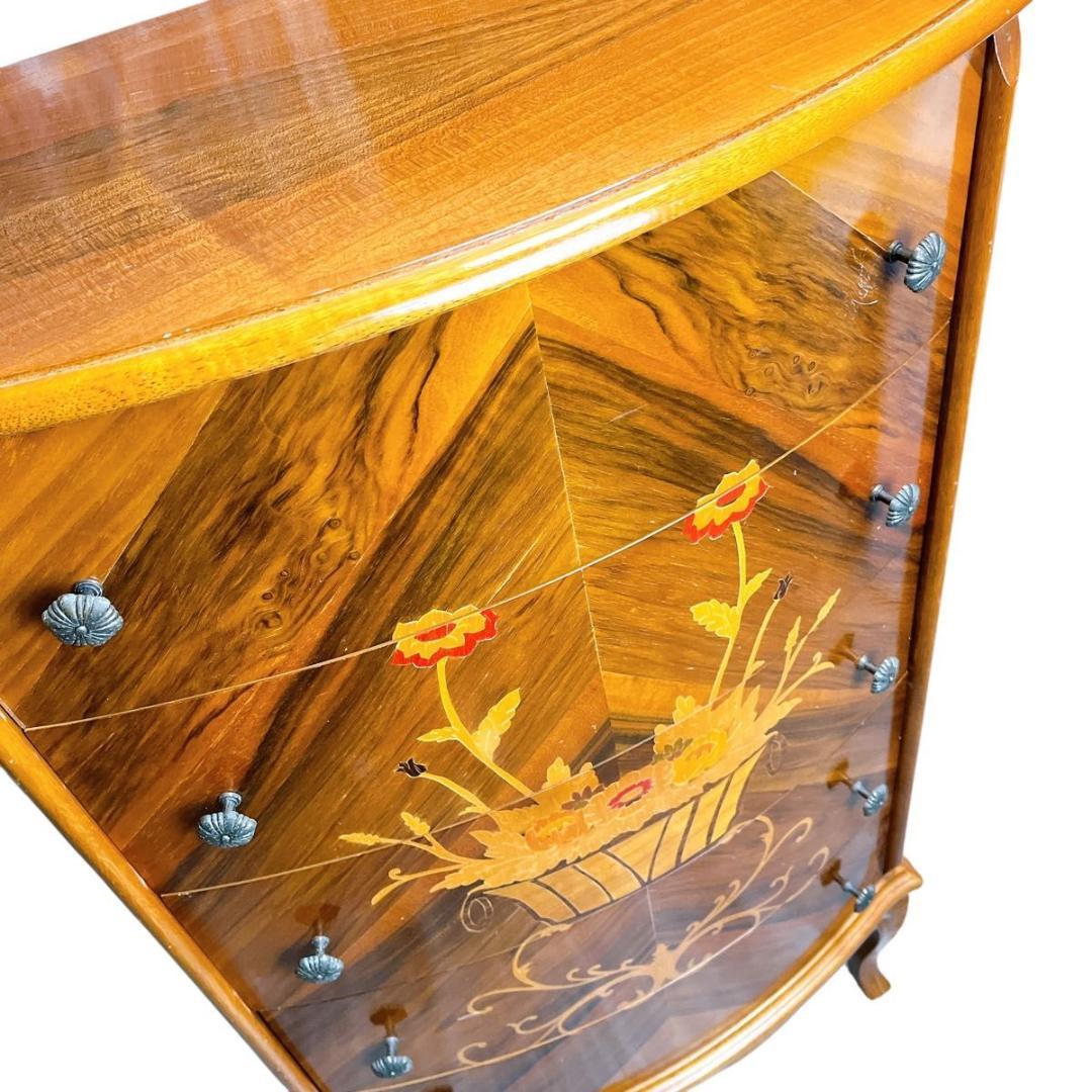 【★希少★】おしゃれ　イタリア製　象嵌　5段　チェスト　猫脚　アンティーク　家具