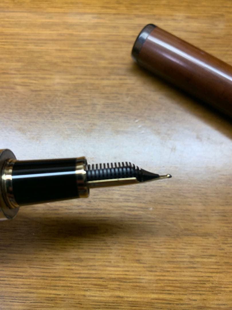 【筆記確認】セーラー 万年筆 長原宣義作 長刀研ぎ 竹万年筆 純金プレート付き