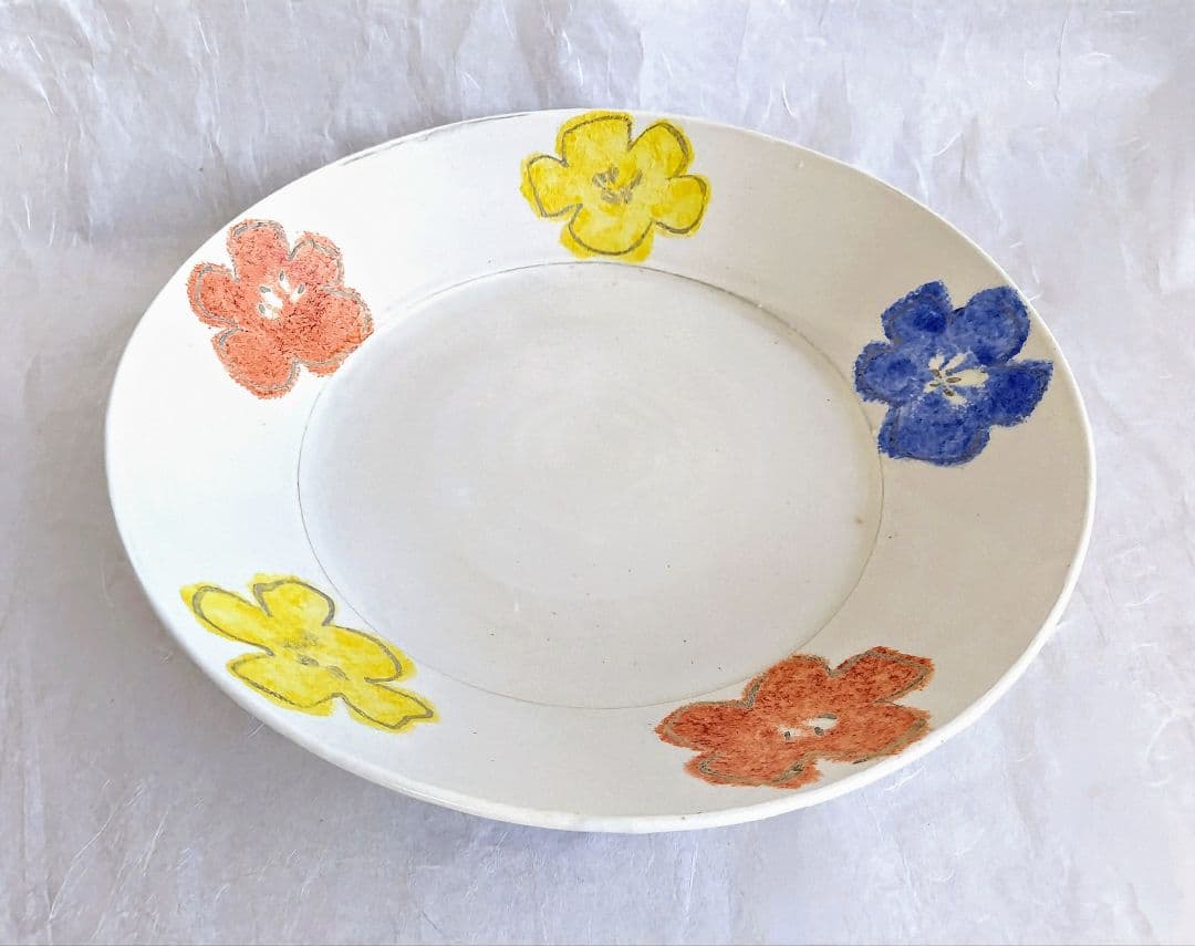 色絵花文平皿(尺皿) 未使用 新品同様