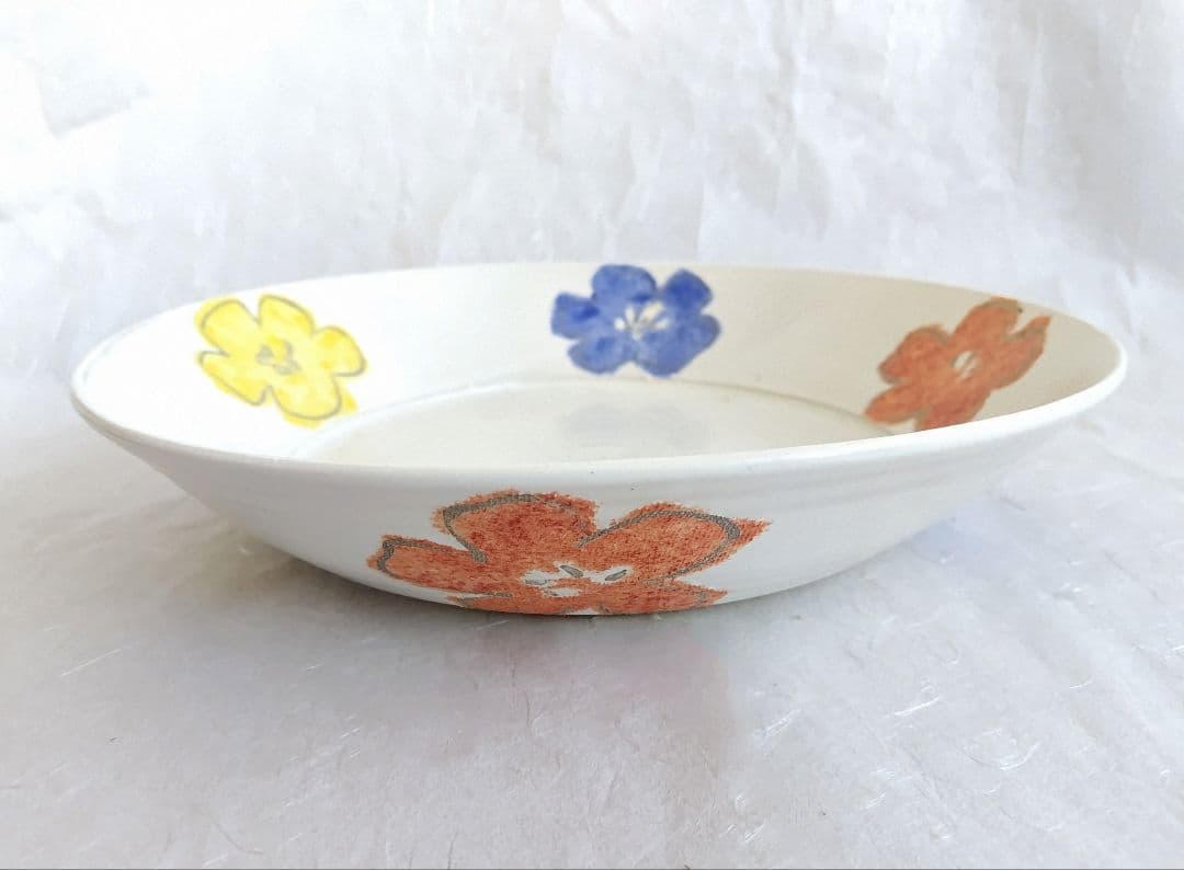 色絵花文平皿(尺皿) 未使用 新品同様