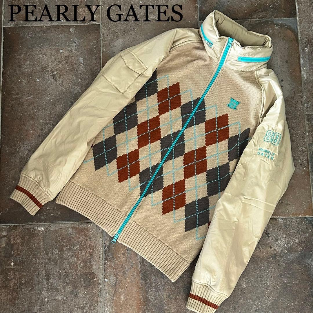 PEARLY GATES 袖中綿　ニット ジャケット アーガイル×ボーダー柄