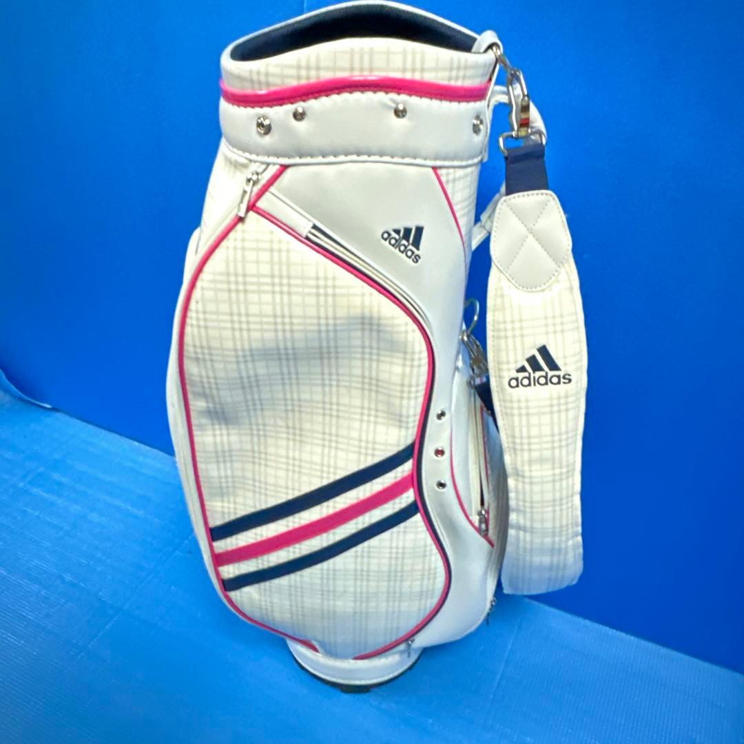 adidas チェック柄キャディバッグ ホワイト/ピンク・レディース