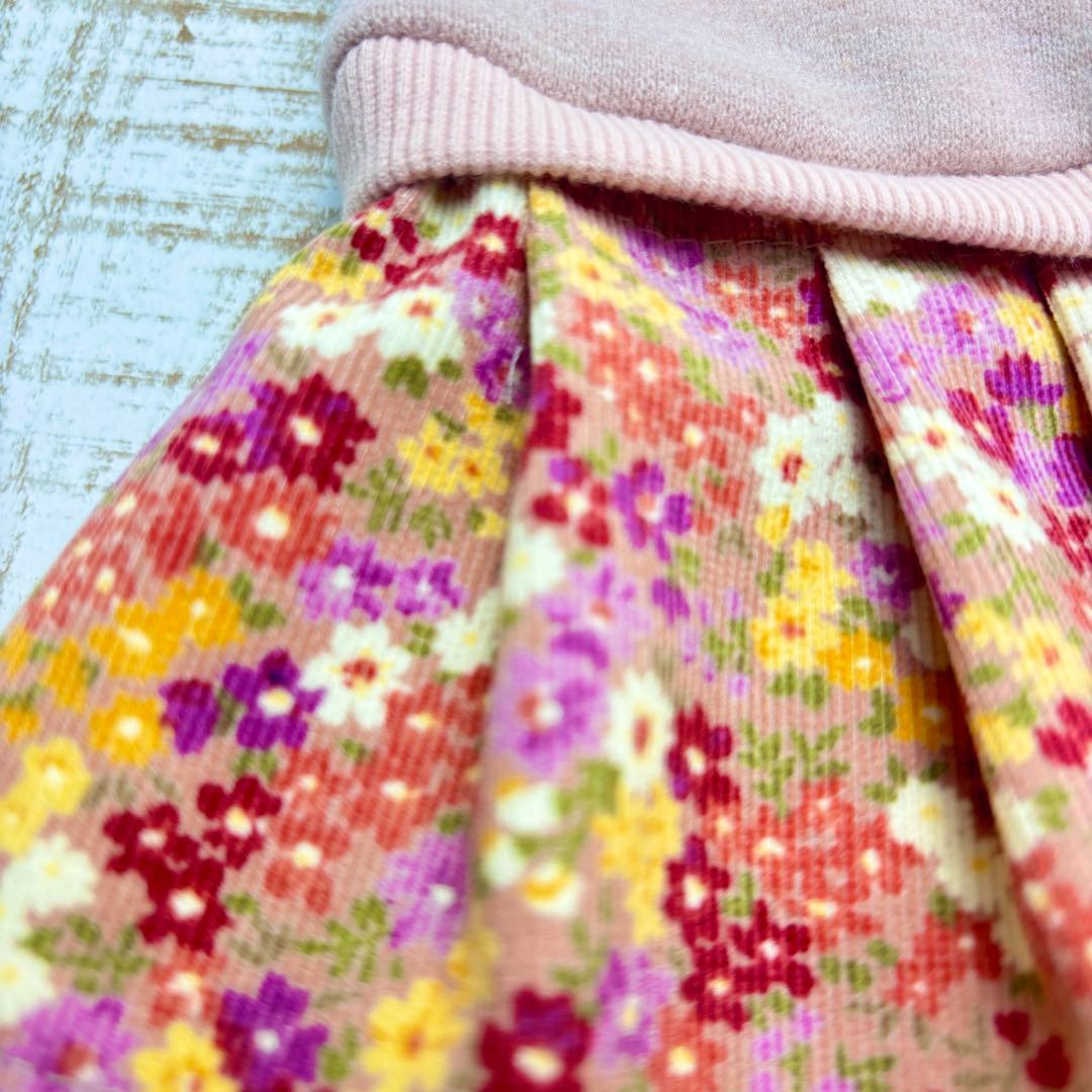 【オーダーページ】犬服　ピンク薄起毛ニット×花柄ツーピース