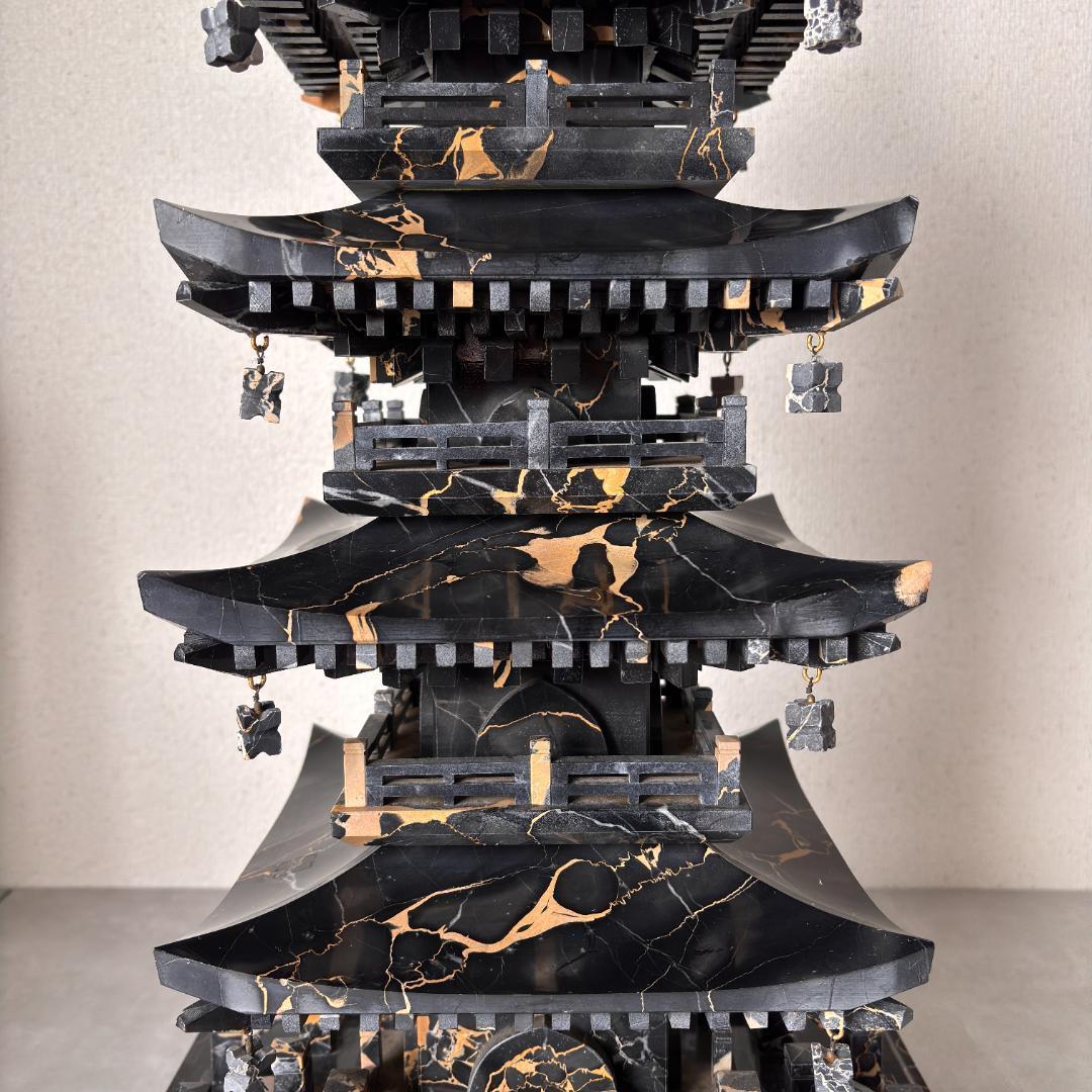 国宝 瑠璃光寺五重塔 イタリア産大理石ポルトロ 高さ約92cm 重さ約40kg