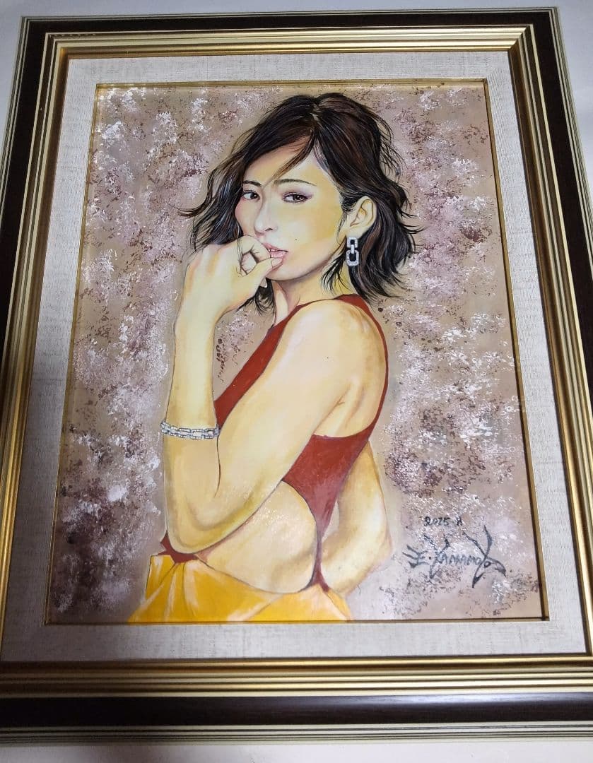 絵画、油彩、6F美人画、裸婦、山本英二、夏の風、額縁付き真作、肉筆、高塚省吾。。
