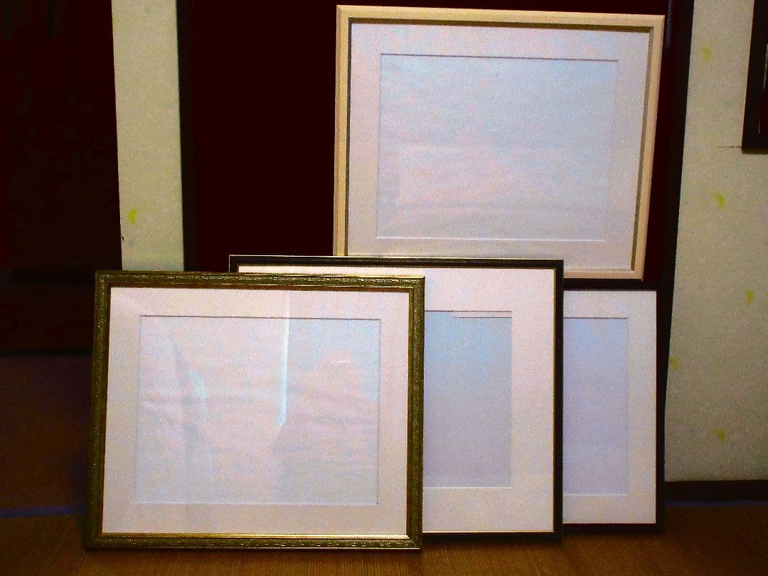 水彩画 船と桟橋の風景額装済み原画