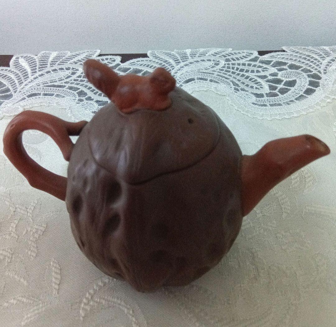 中国宜興　紫砂　急須 茶壺　在銘　煎茶道　リスのモチーフ
