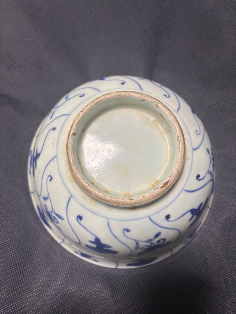 中国古美術品　清の中期　青花　染付 霊芝文大碗 鉢 18cm