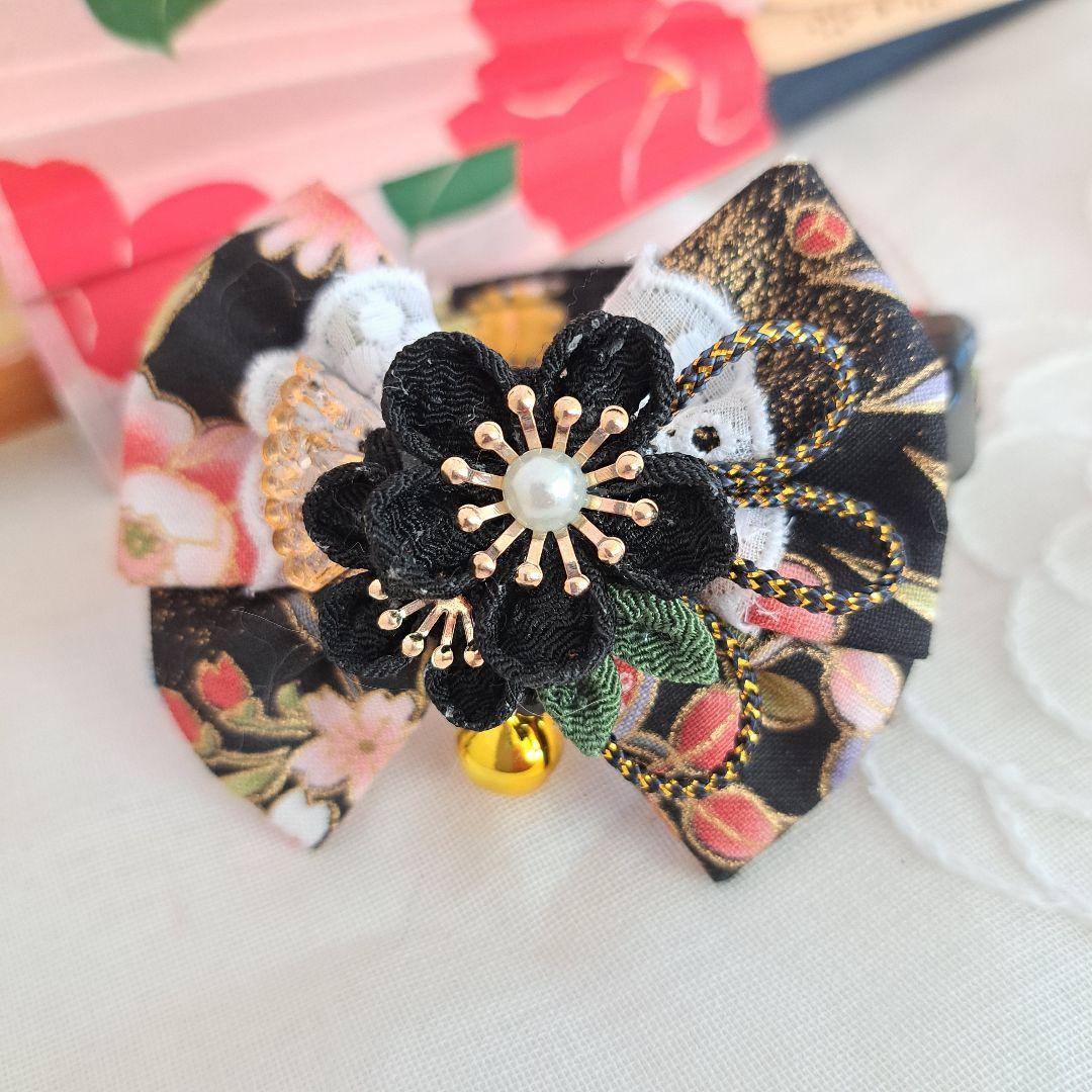 つまみ細工ダブルリボン(黒)わんちゃん猫ちゃん用首輪