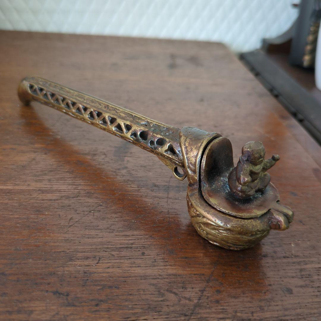 骨董　矢立て　唐子　金属　筆入れ　墨入れ　書道具　銅