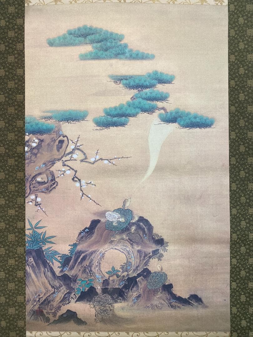 狩野房信【複製】鶴亀図 双幅 美品 共箱 二重箱 山下狩野の最後の当主 掛軸