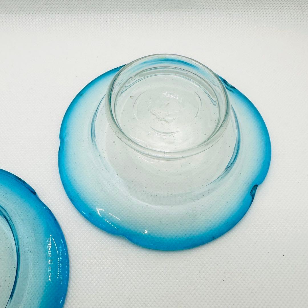 【希少】青縁 氷ガラス ボウル アイスグラス 食器 気泡 アンティーク　2客