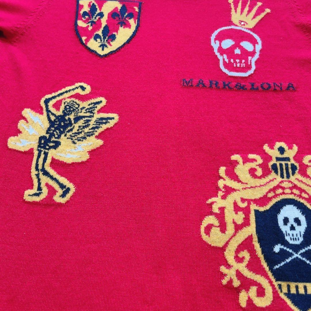 美品　マークアンドロナ　ニット　セーター　レッド　柄　ウール　ラインストーン