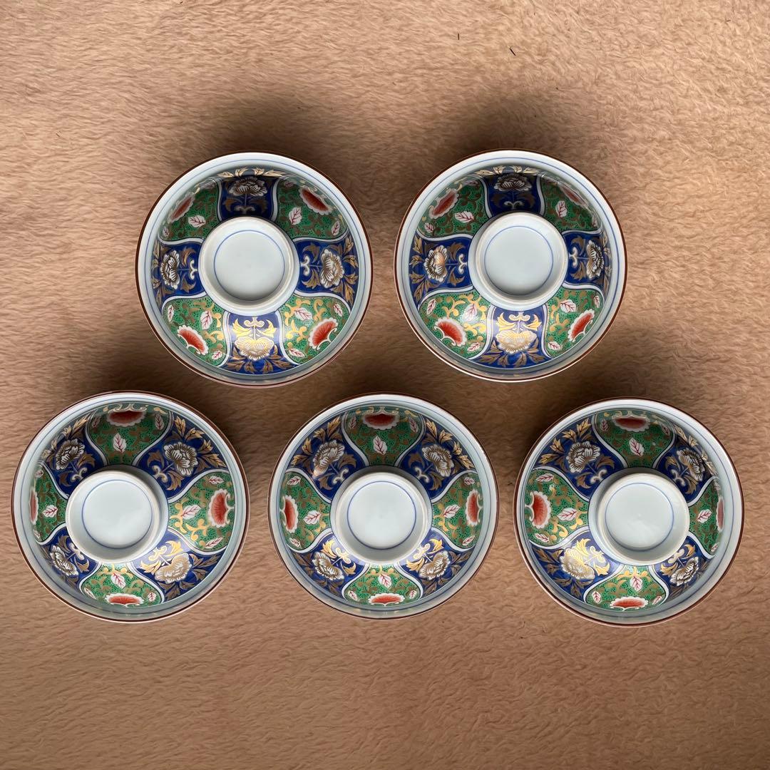 【未使用】前畑陶器 庫山窯 緑金唐草 御碗揃 蓋付 5客 小丼碗 【廃盤品】