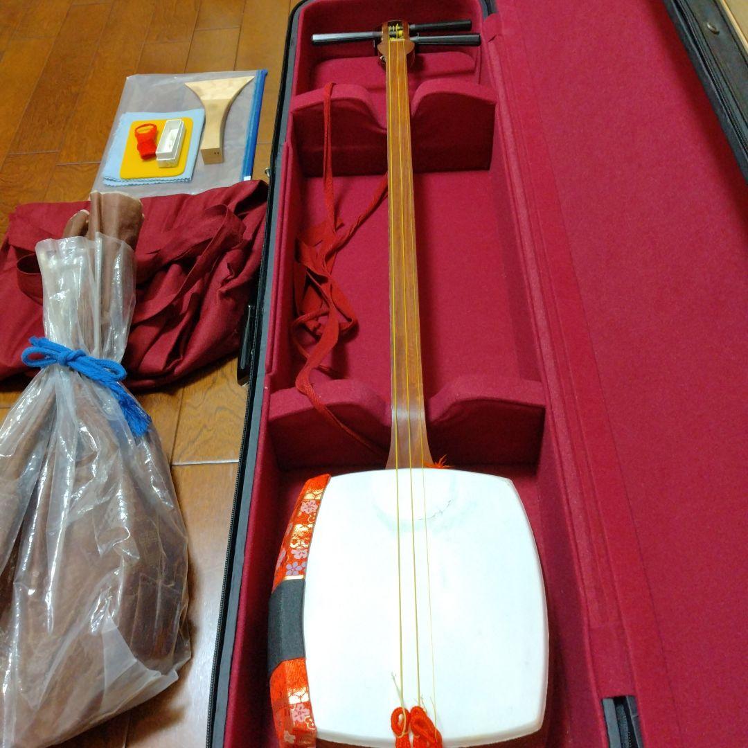 長唄三味線 花梨 細棹 初心者セット 破れなし すぐ練習可