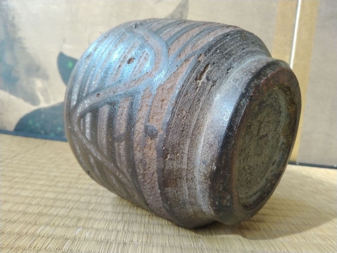 江戸時代前中期　武雄系唐津櫛目水指　壺　骨董　古美術　茶道具　花器　壺　古陶