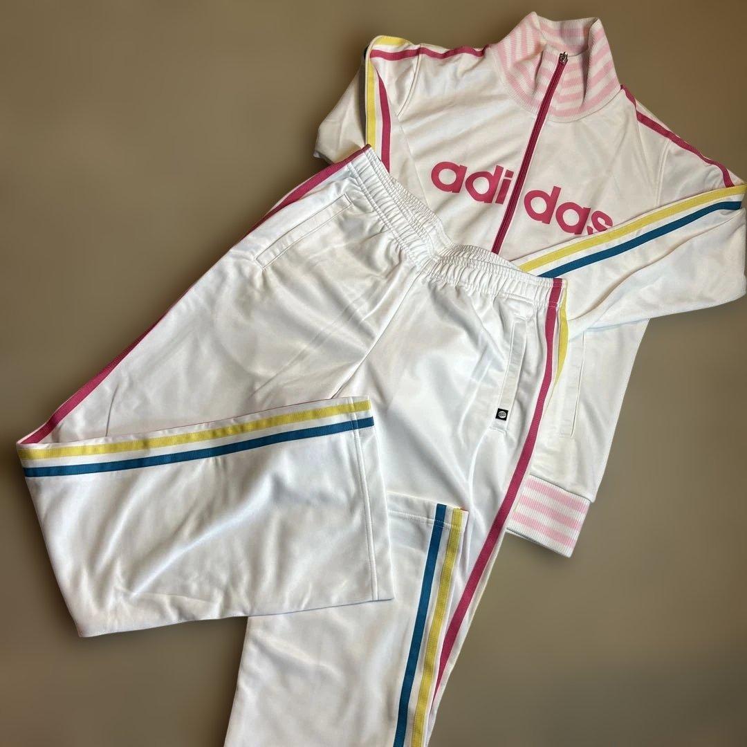 adidas ジャージ上下セット ホワイト ストライプ