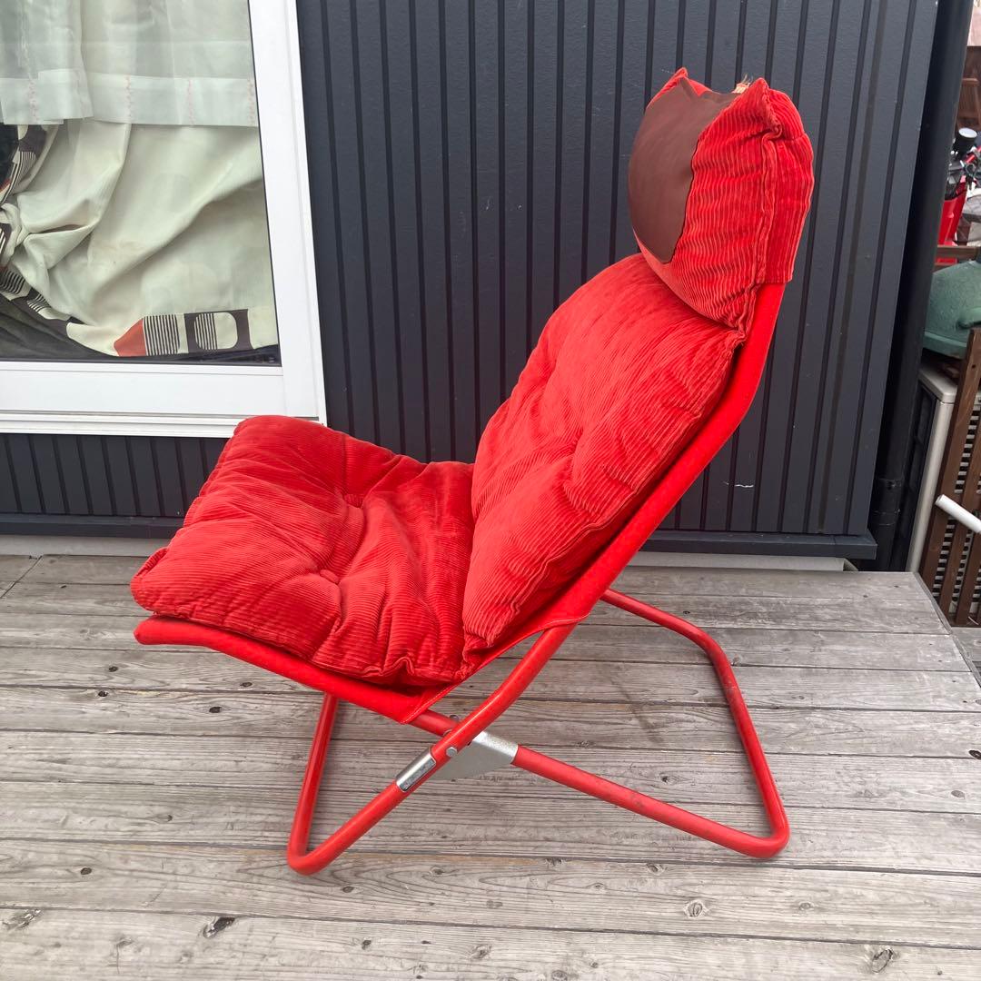 昭和レトロ 太郎&花子の家具 鉄製フレーム コーデュロイアウトドアチェア 赤