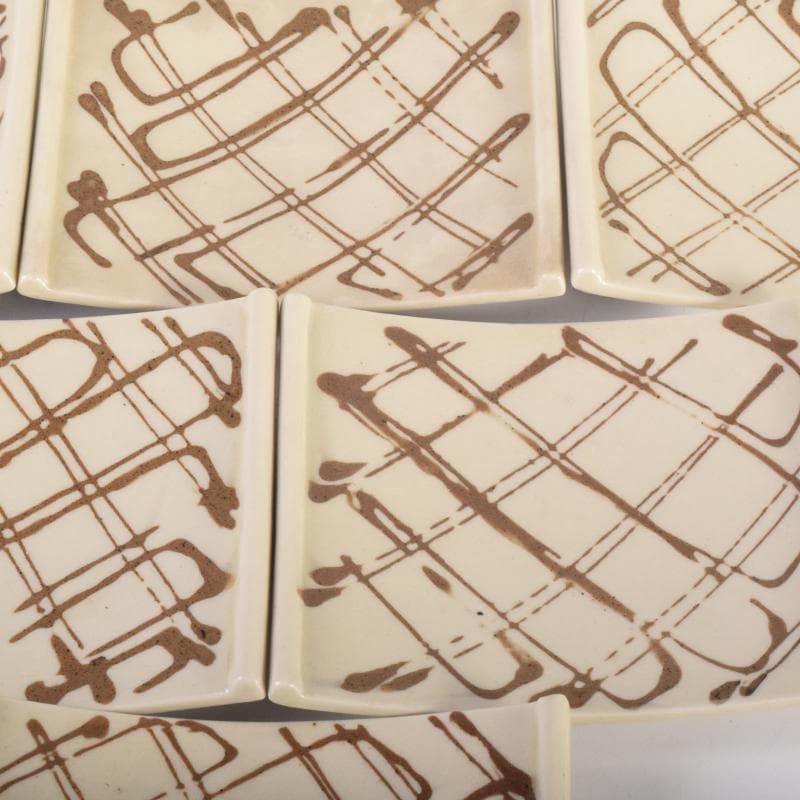 織部焼　四方皿　銘々皿　六客　在銘　共箱　C　6961