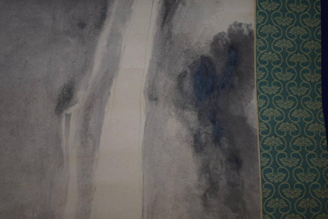 真作/藤井松山/高士観瀑図/桐極箱付/布袋屋掛軸HI-965