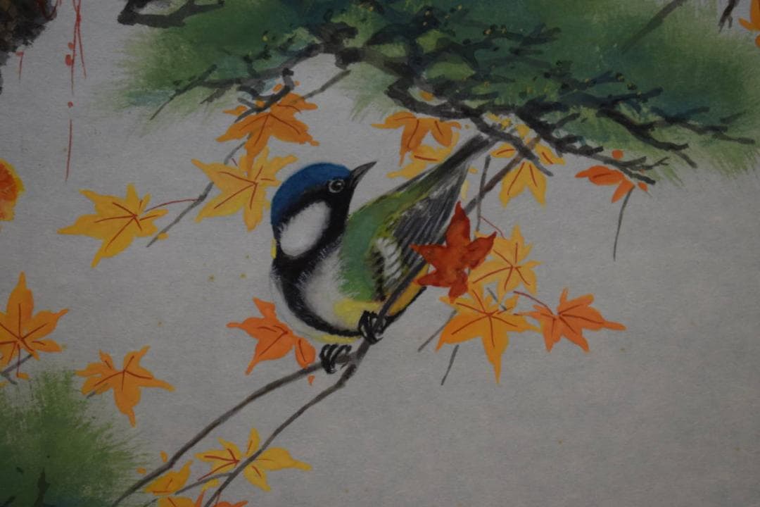 不詳/作者不詳/紅葉に小禽図/桐共箱二重箱付/布袋屋掛軸HG-354