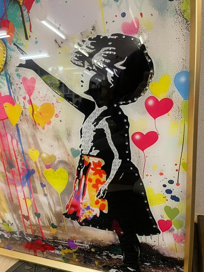 ストーン　アートパネル　バンクシー　風船と少女　壁掛け　パネル　アート　絵　絵画