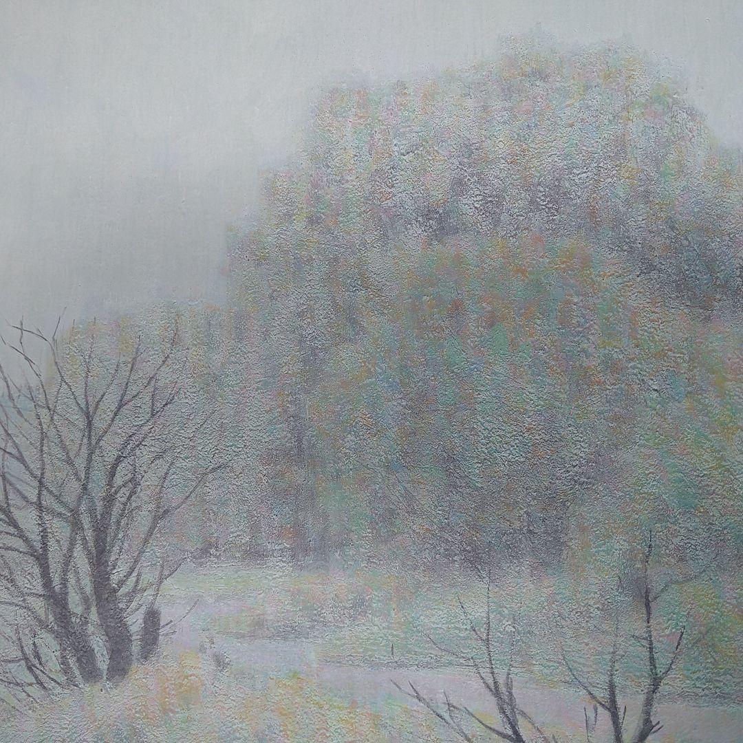 AB15 扇敏之 【川辺】日本画 共シール 日展会友 絵画 額装 風景画