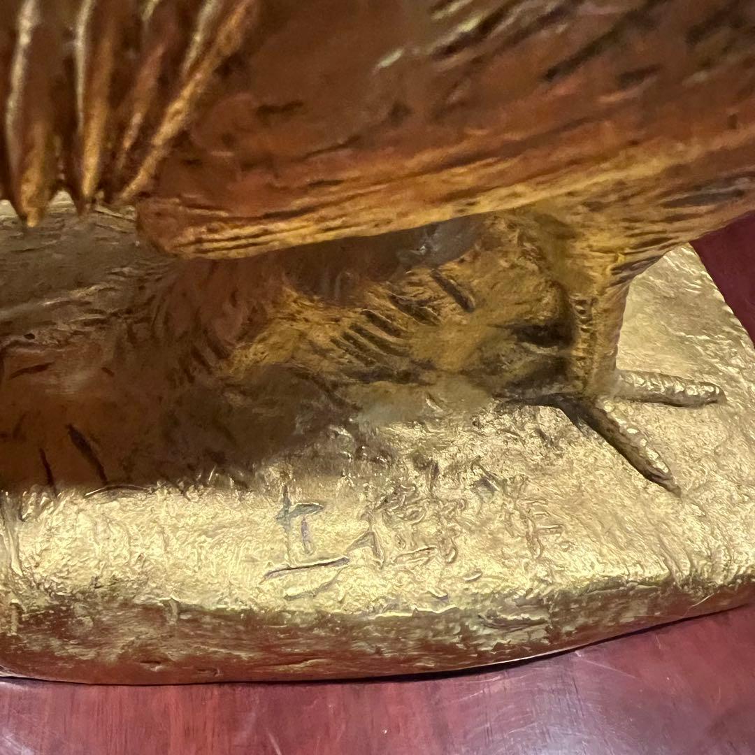 富永直樹 定価25万ブロンズ製 金箔仕上げ 御神鷄 ひとみ桐箱付　酉　インテリア