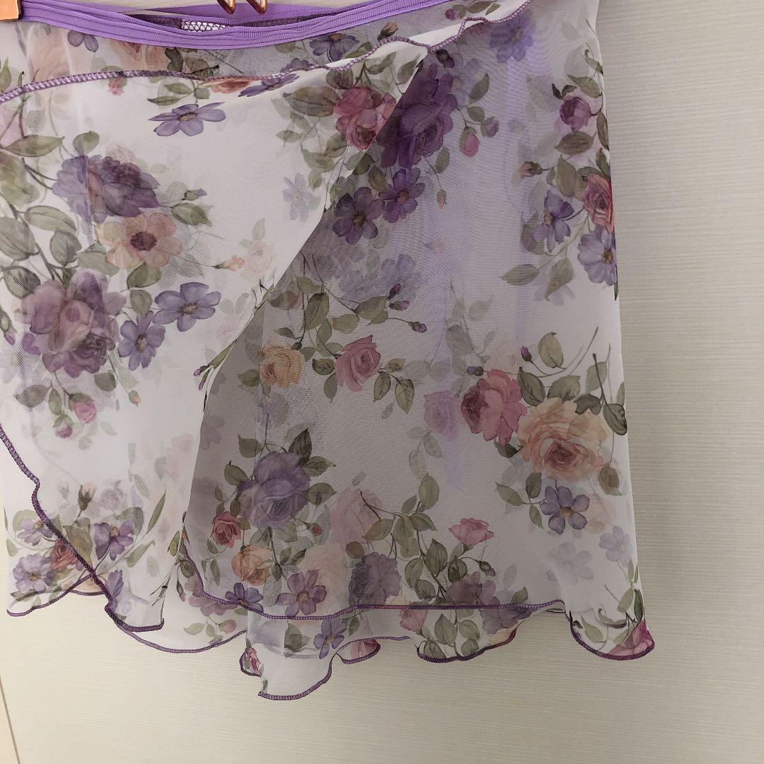 ♦︎未使用 タグ付き♦︎ バレエ 花柄巻きスカート パープル ホワイト