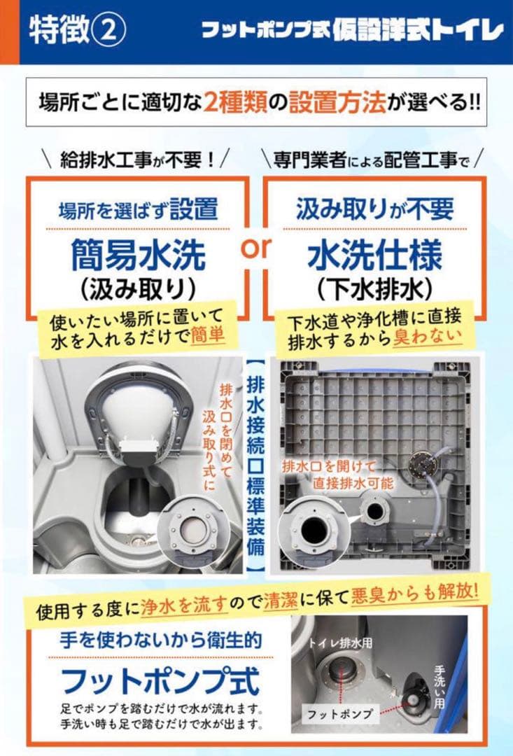 仮設トイレ 簡易水洗 水洗 両用 洋式便座 手洗器付 簡易トイレ