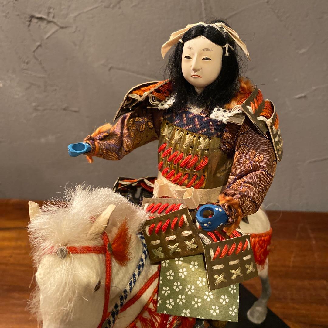 昭和初期 竹製 馬乗桃太郎 人形 共箱付き 骨董品 コレクション 川井一男