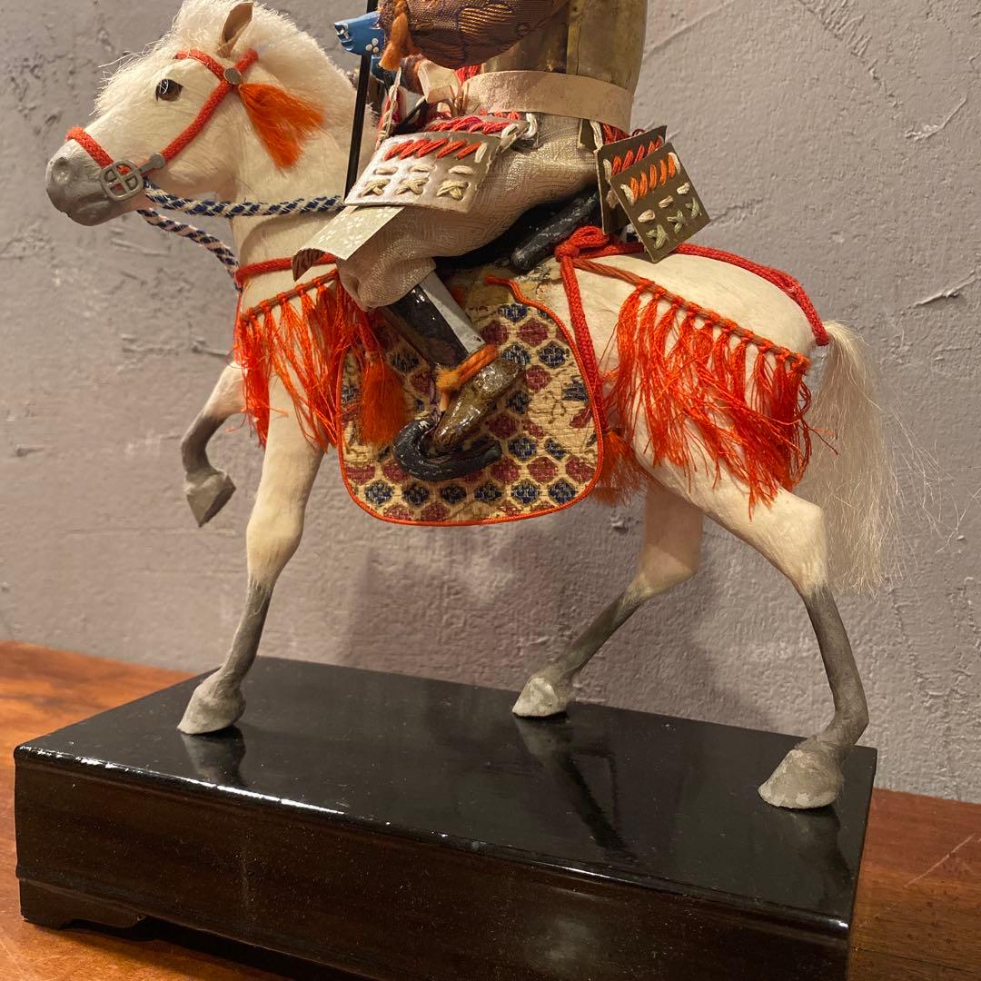 昭和初期 竹製 馬乗桃太郎 人形 共箱付き 骨董品 コレクション 川井一男