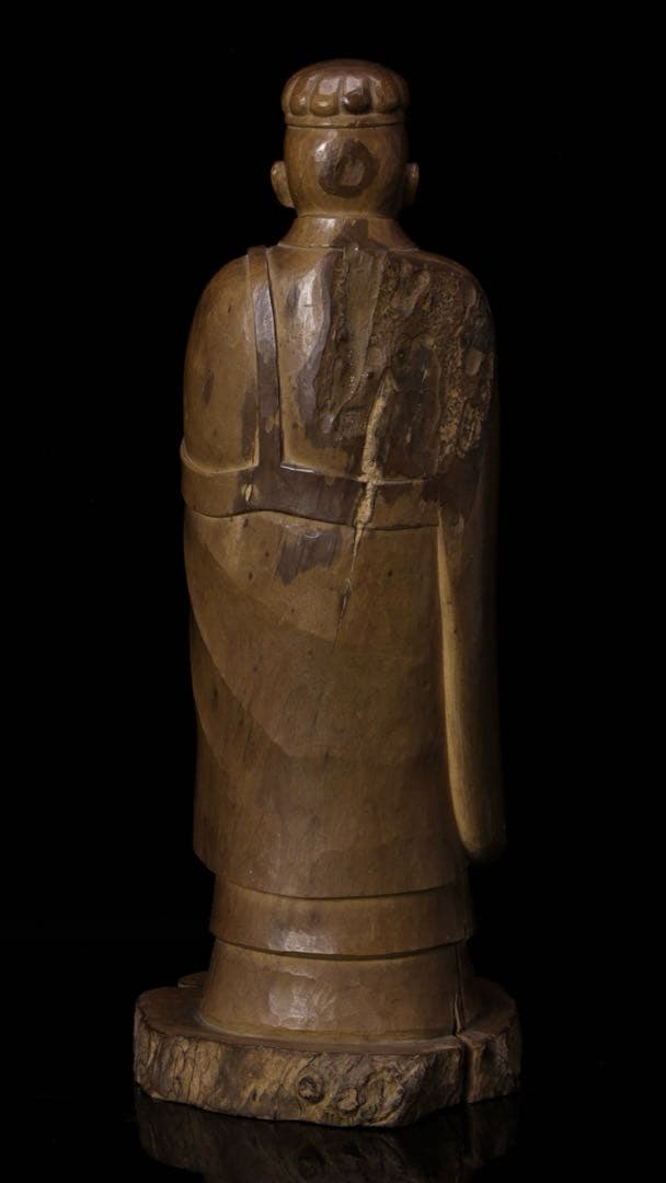 光刀 木彫 千利休像 26cm 在銘 天然木 彫刻 置物 人物像 骨董品 古美術