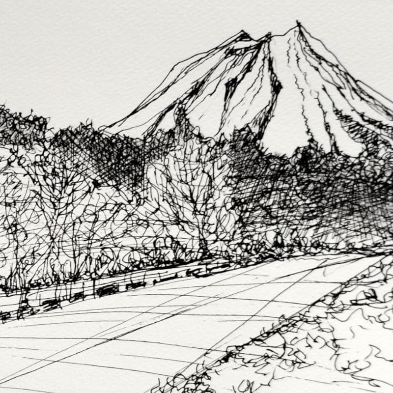 ☆青野昌勝☆「羊蹄山を望む」ペン画　四ツ　未使用！