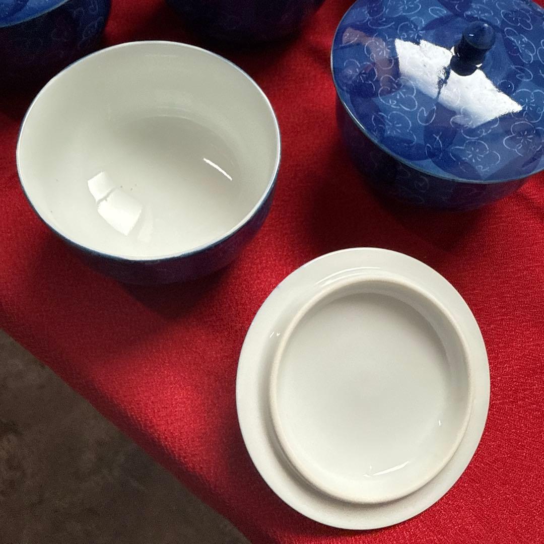 青色花模様陶器杯 12個セット　蓋付き　有田焼