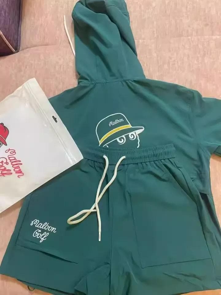 Malbon パーカー＆ショートパンツ 上下セット グリーン 刺繍ロゴ入り✨新品