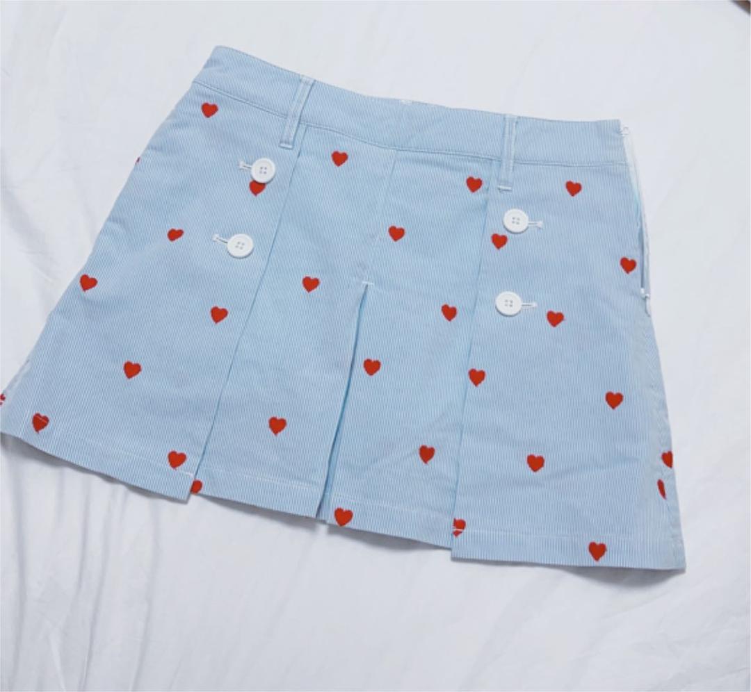 ジャックバニー ボックスプリーツスカート ストライプ 水色 ハート キュロット0
