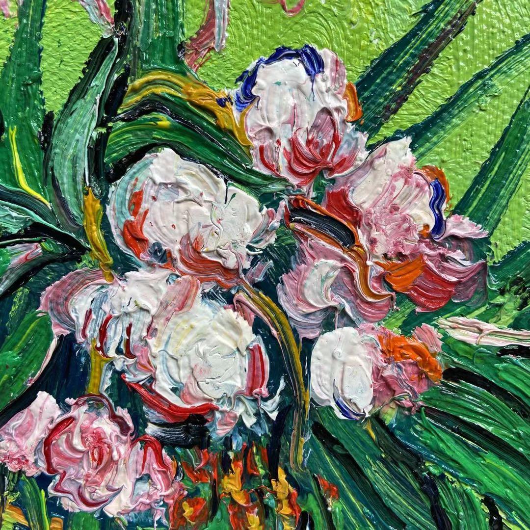 ゴッホ模写 油絵 額縁付き30×40cm 名画インテリア 油彩画 花瓶に生けた花