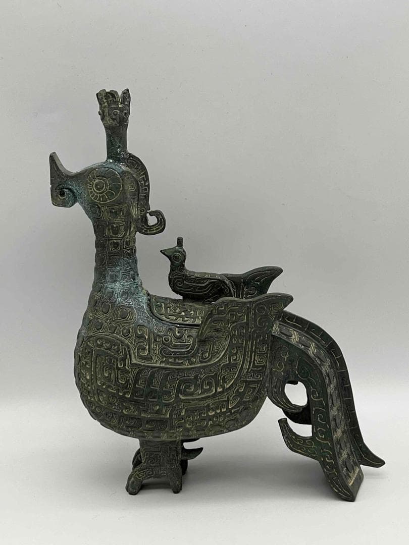 明時代 巴蜀青銅鳥型置物 鳥型蓋付き　ブロンズ 極最工　古置物　(A-38)