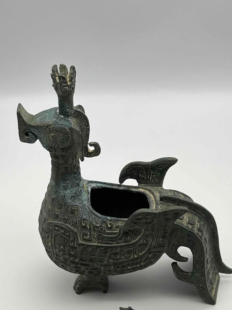 明時代 巴蜀青銅鳥型置物 鳥型蓋付き　ブロンズ 極最工　古置物　(A-38)