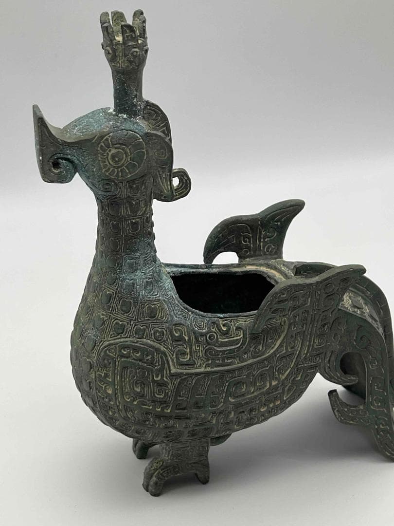 明時代 巴蜀青銅鳥型置物 鳥型蓋付き　ブロンズ 極最工　古置物　(A-38)