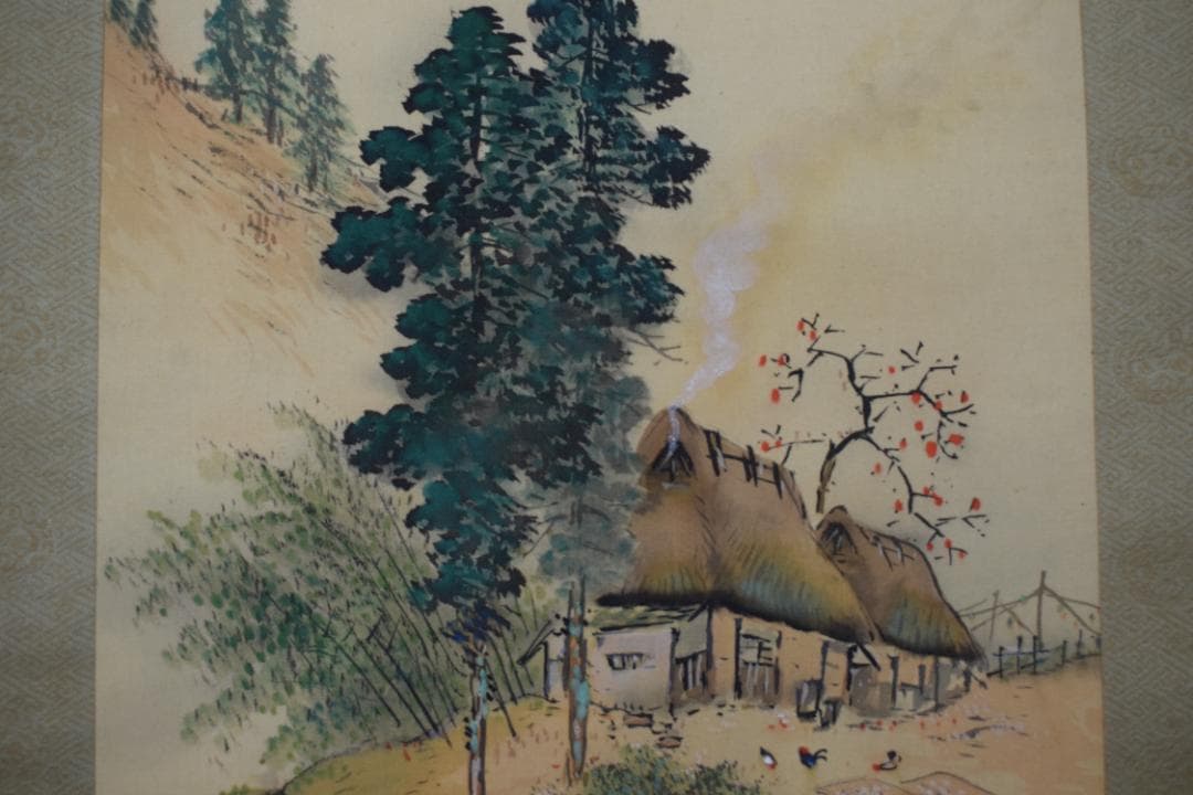 【真作】村田露月/青緑秋景山水図/秋景山家図/掛軸☆宝船☆Y-553　JM