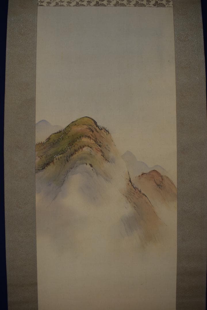 【真作】村田露月/青緑秋景山水図/秋景山家図/掛軸☆宝船☆Y-553　JM